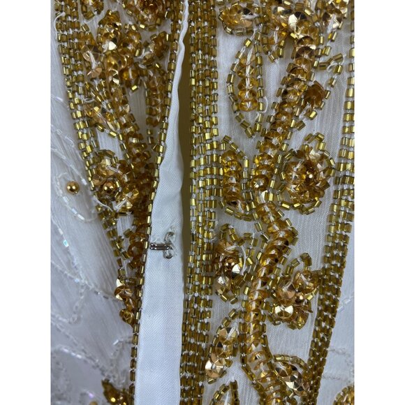 Mark & John Vintage White & Gold Sequined Beaded Jacket With Floral Design Sz XL - Picture 7 of 12